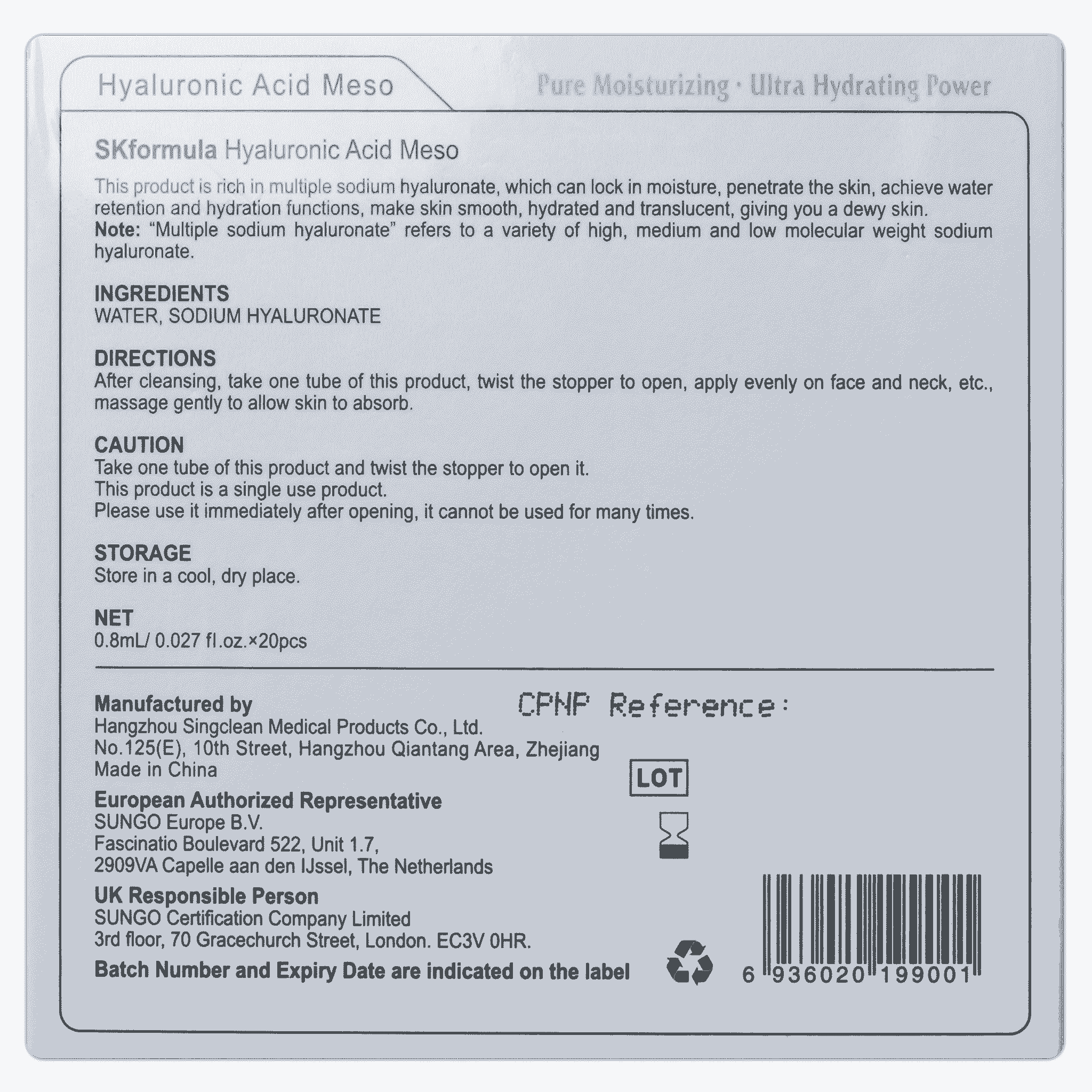 SKformula Hyaluronsäure Meso (20 x 0,8 ml)